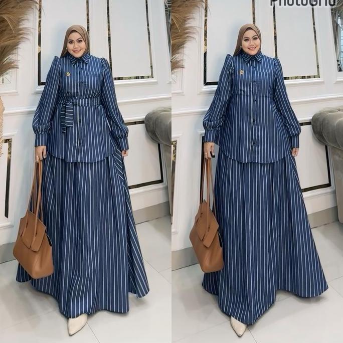 Promo Queenasyari - Adeline Setelan Celana Jeans Jumbo Ld 120-140 Kulot Palazzo / Rok Bahan Soft Jea