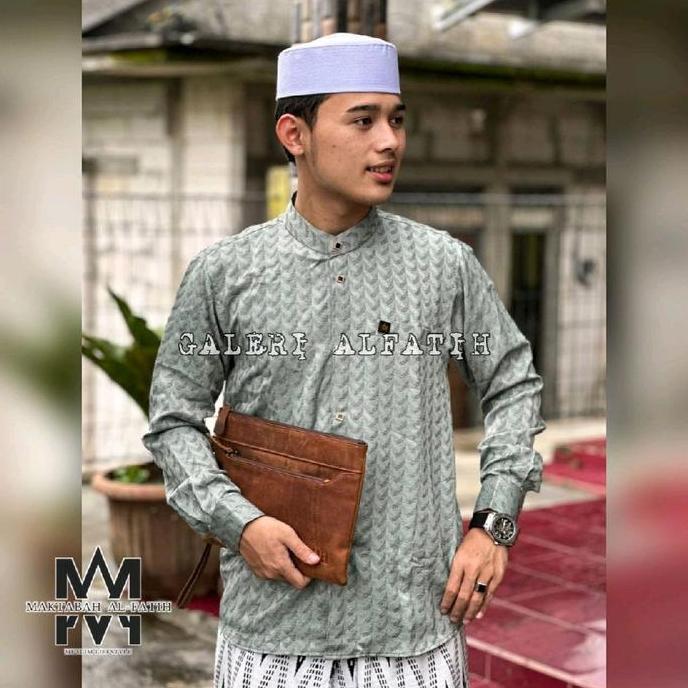 ALFATIH - baju koko sultan vercace Kemko Sultan embos jaguar koko pria Katun Putih Navy Hitam motif 
