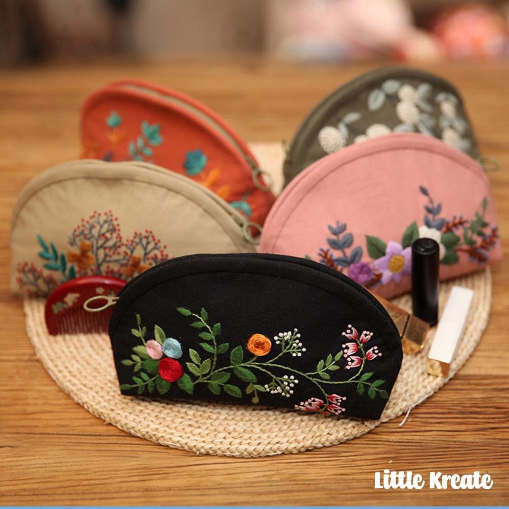 Eg#103 Diy Sulam - Tas Tempat Makeup / Diy Hand Embroidery Pouch Set / Paket Sulam Menyulam / Jahit 