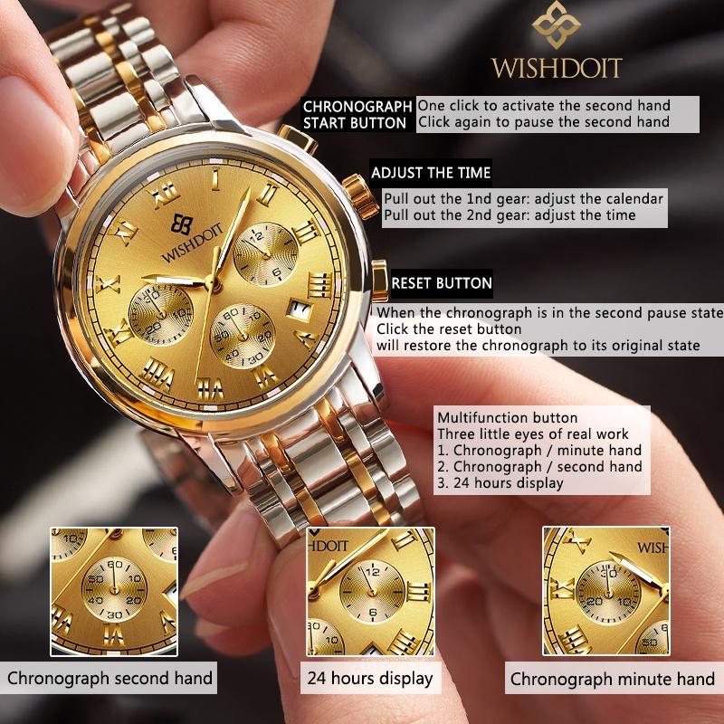 Wishdoit Jam Tangan Pasangan Asli Pria Dan Wanita Jam Tangan Anti Air Baja Tahan Karat Kronograf Kal
