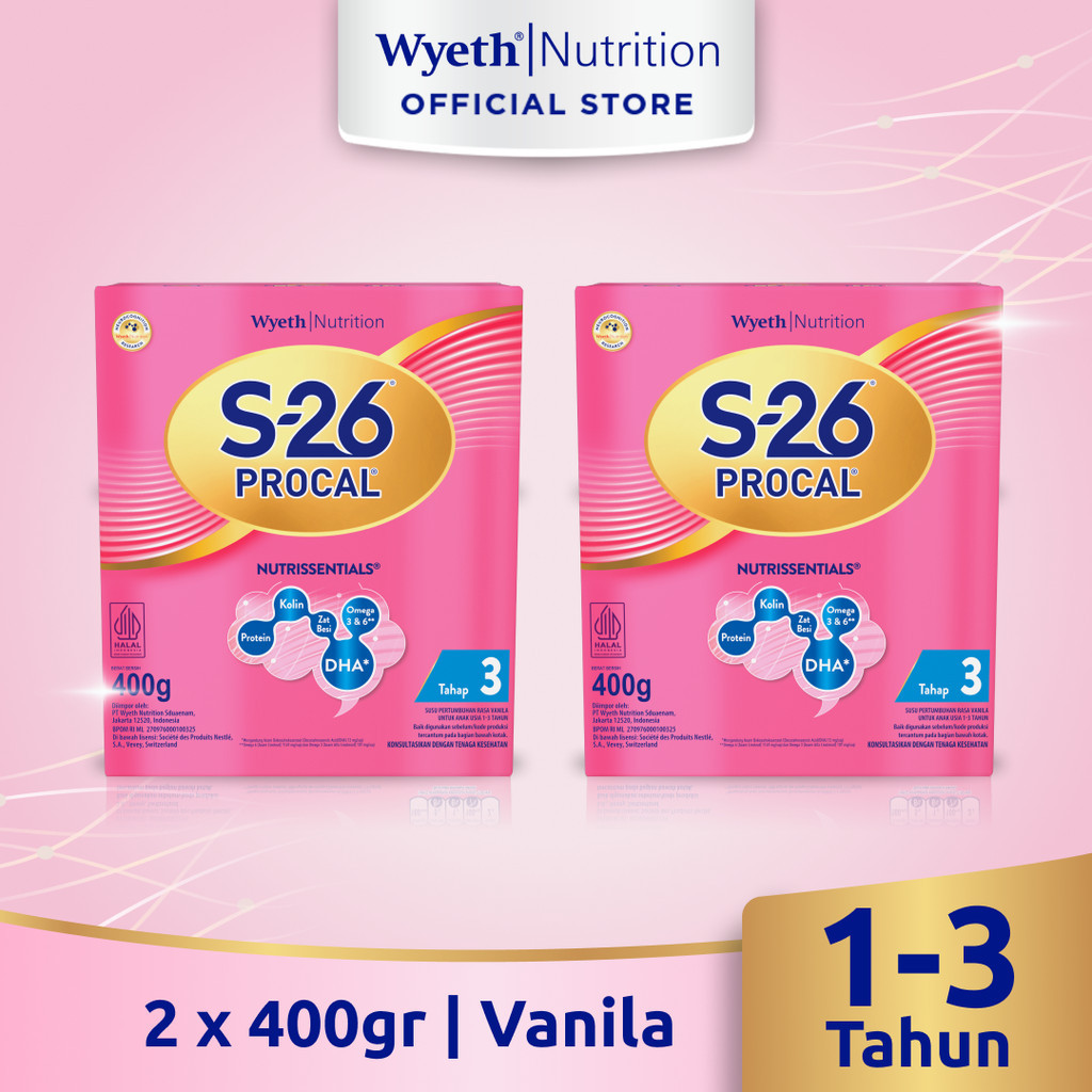 S-26 Procal Tahap 3 Vanila Susu Pertumbuhan Anak Usia 1-3 Tahun, Kotak 400 gr x 2 Pcs