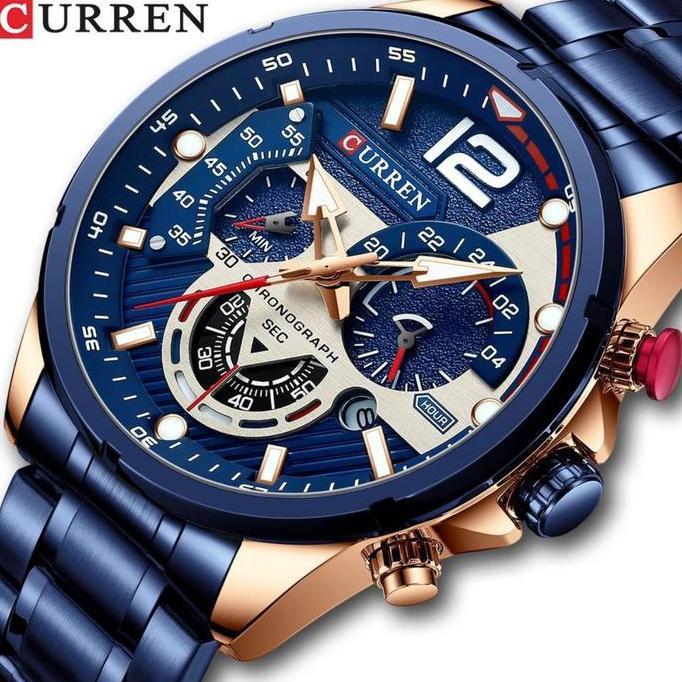 Wgwg- Jam Tangan Pria Analog Tali Stainless Steel Chronograph Aktif Curren 8395