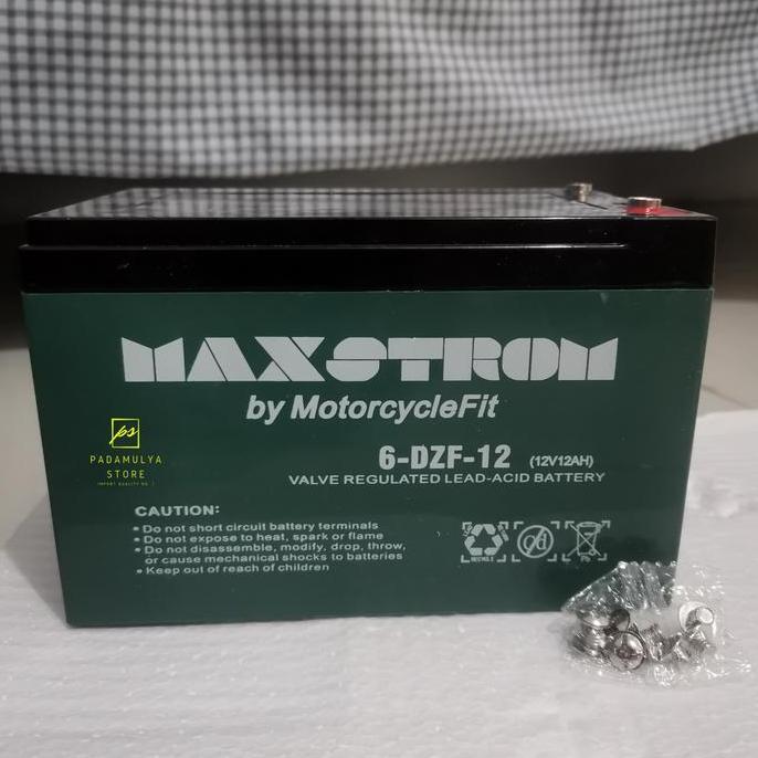 Aki Kering Maxstrom 6-DZF-12 12V 12Ah VRLA Battery Sepeda Listrik Indobike Speaker Salon Terlaris