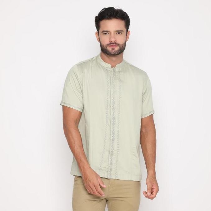 FICHINO Kemeja Koko Pria Lengan Pendek Marino Hijau Sage - 8585