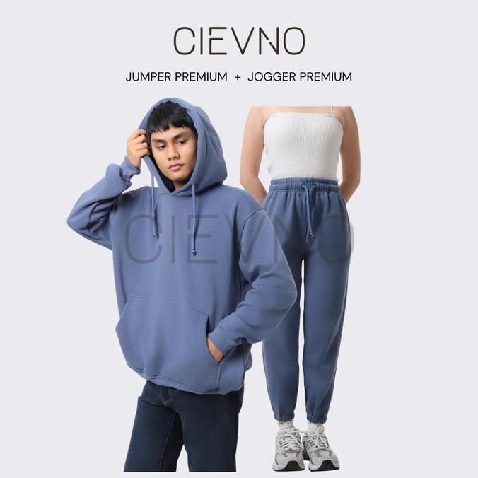 CIEVNO - ONE SET HOODIE JUMPER + JOGER PREMIUM ROYAL BLUE ( PRIA & WANITA )