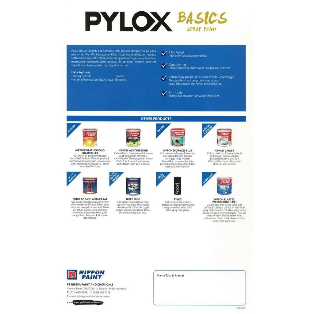 Wbex- Pylox Basic 300Cc Warna Nippon Paint Black Matt Clear Gloss White Silver
