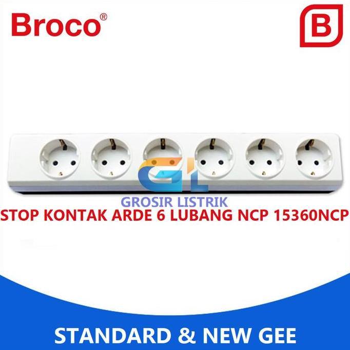 (Allthebest) Broco Stop Kontak Arde 6 Lubang Putih 15360-NCP 15360 Ori