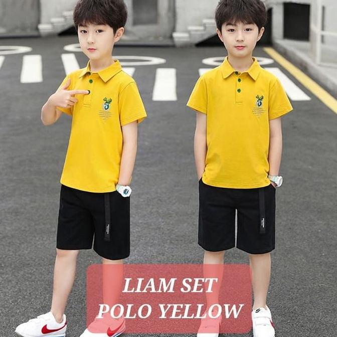 BAJUKIDDIE LIAM SET POLO YELLOW BAJU SETELAN ANAK COWOK KOREA IMPORT Terlaris