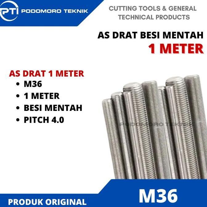 As Drat Besi Mentah M36 Pitch 4.0 Stud Bolts Long Drat 1 Meter