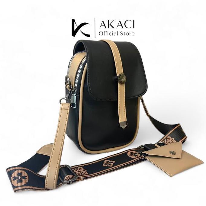 Beranigaya- Akaci Store | Merlin Tas Wanita Terbaru 09-8267 Bahan Ms Halus 2 Ruang Sling Bag Hp Sele