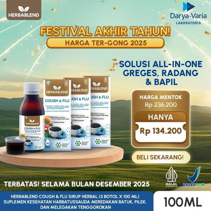 Healtiwi- Herbablend Cough & Flu (3 Botol X 100 Ml) Suplemen Kesehatan Habbatussauda | Obat Batuk He