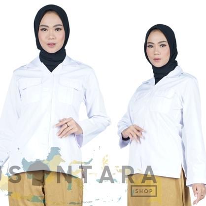 PREMIUM KEMEJA PDH WANITA LENGAN PANJANG BAJU PDH WANITA SERAGAM PNS PUTIH WANITA
