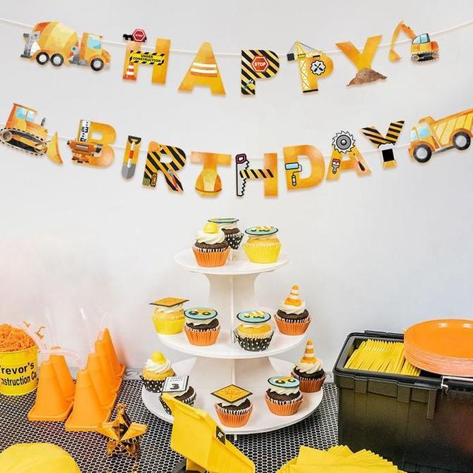 Kirimcoyy- 1 Set Spanduk Kertas Spanduk Truk Konstruksi Spanduk Peralatan Makan Sekali Pakai Dekoras