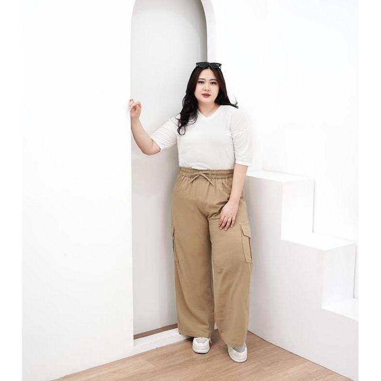 Pastikirim- Damawa Celana Cargo Pants Jumbo Fit Bb 120 Kg Wanita Big & Tall Sage Celanakulot