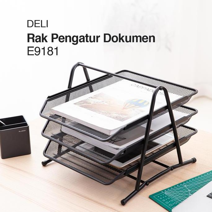 Doxdoc- Deli E9181 File Tray/Tray Dokumen-3-Tier Mesh File Tray