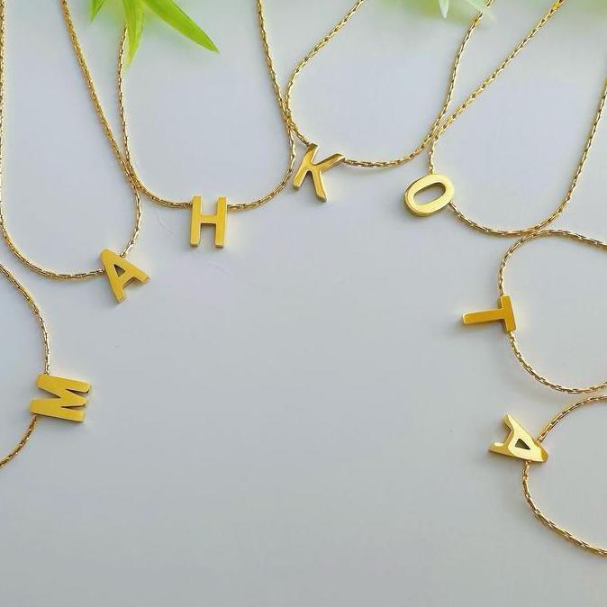 Goldsand- K232 Kalung Mode Rantai Kecil  Dengan Liontin Alphabet Huruf - Custom Huruf A-Z (New) Emas
