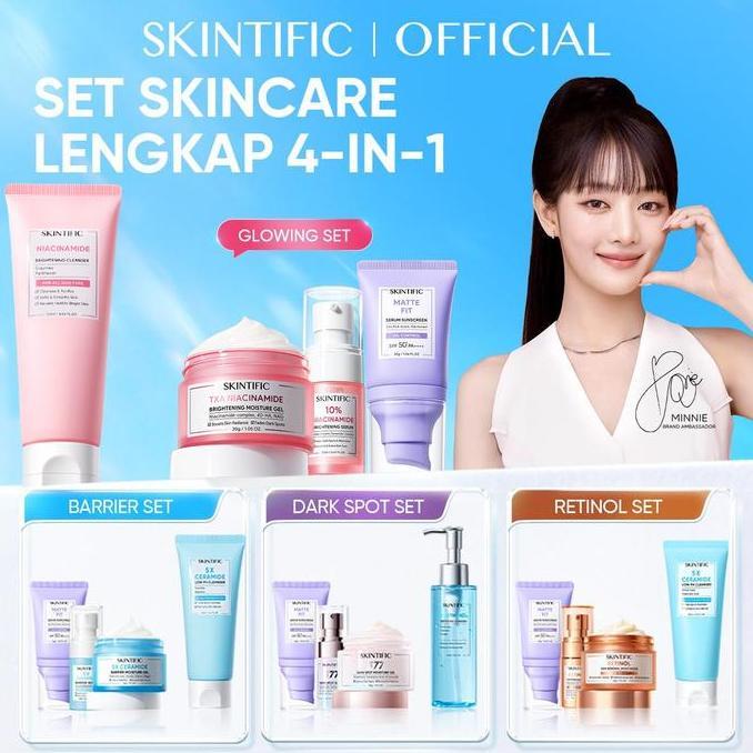 Cod,Bisa- [Skintific 1 Set Lengkap] 4Pcs Skincare : Facial Wash + Moistuirizer + Serum + Sunscreens,