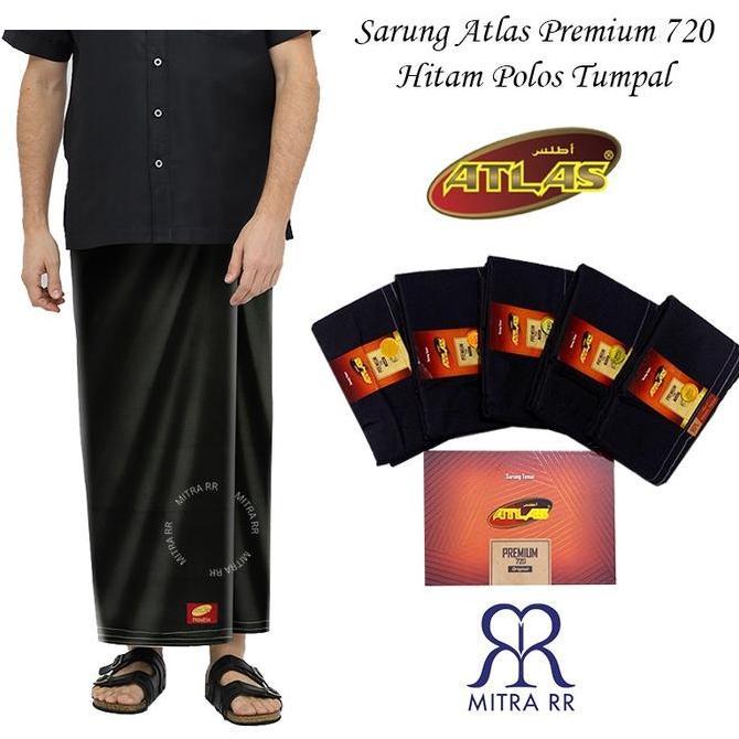 Otwkirim- Sarung Atlas Premium 720 Original Hitam Tumpal | Sarung Tenun Dewasa Hitam Polos Premium