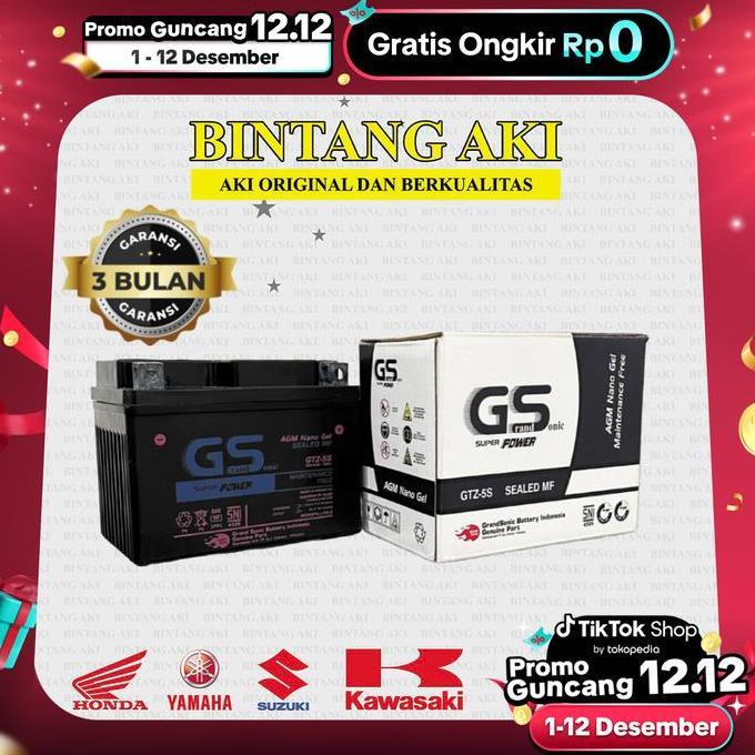 Look- Aki Motor Grand Sonic Gtz5S Mf Untuk Honda Beat, Vario 110, Supra X 125, Scoopy, Spacy, Blade 