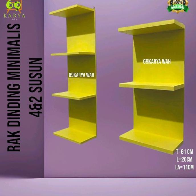Lansungkirim- Karya Wah Rak Dinding Minimalis 4 Tingkat Motif Putih Ambalan Plastik Portable Serbagu