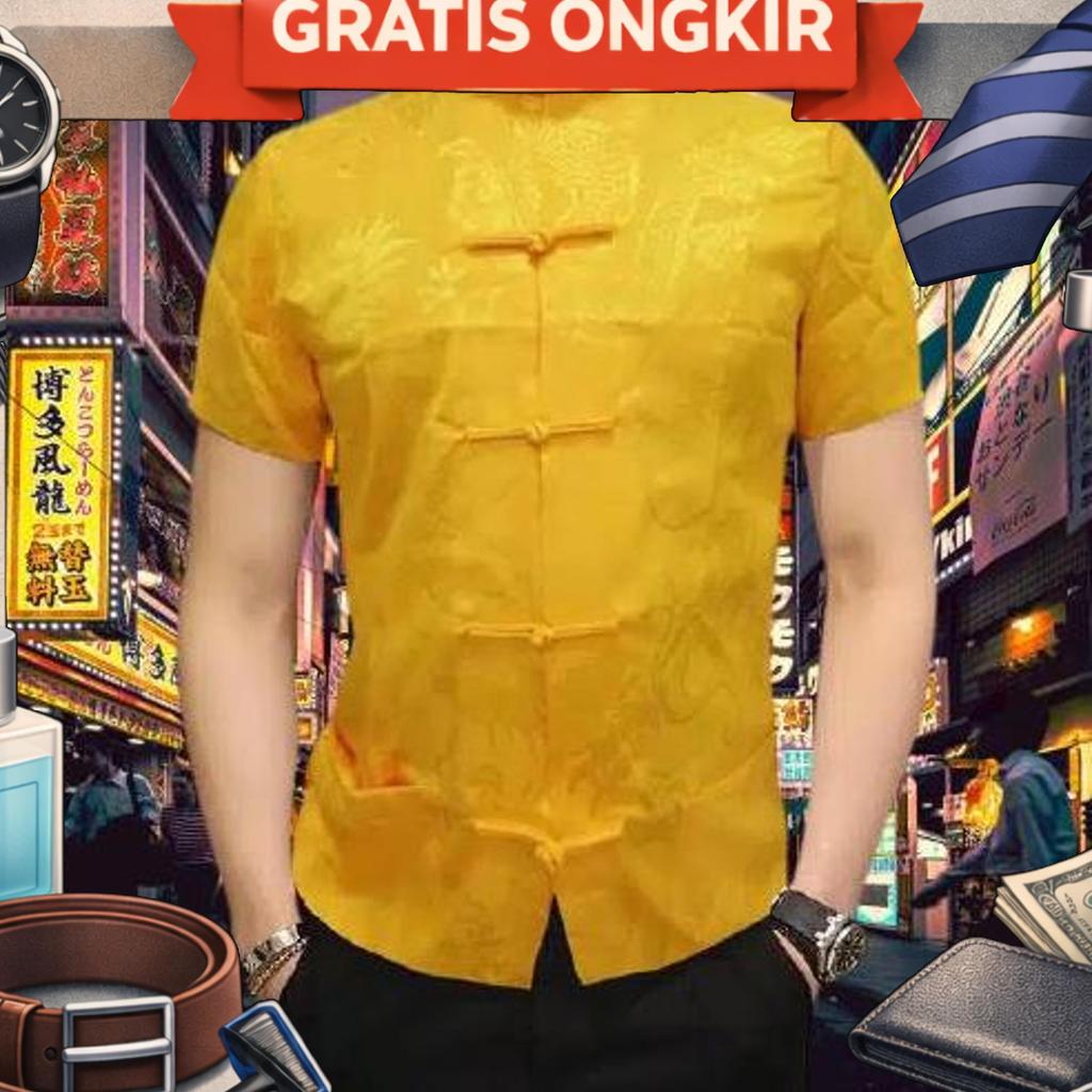 New Year Sale Cheongsam Pria Lengan Pendek Silky Import