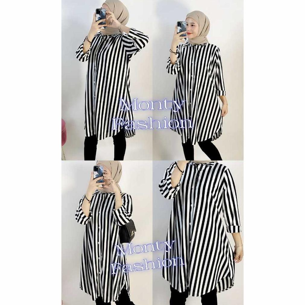 new tunik salur hitam putih dewasa montyfashion 137 tunik atasan