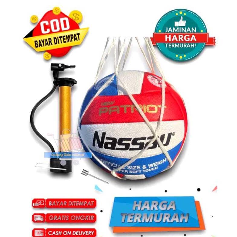 ORIGINAL BOLA VOLLY NASSAU,,MIKASA,,MVA,,MOLTEN PLUS POMPA JARING DAN PENTIL