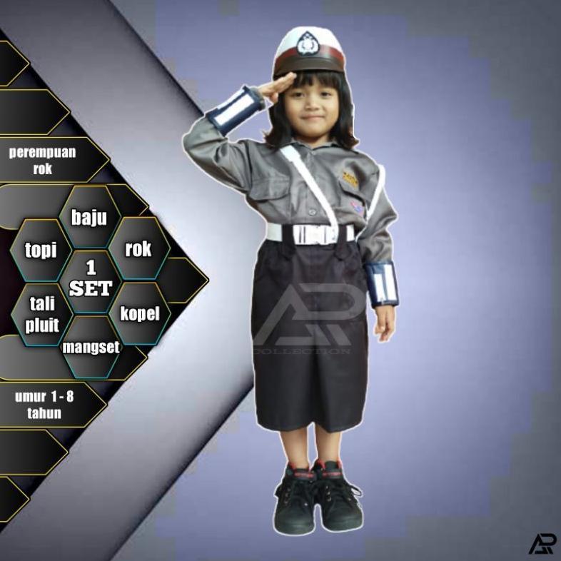Baju Polisi Anak Perempuan//Baju Seragam Polwan Anak Setelan Rok Dan Celana/Kostum Karnaval/Bisa Cod