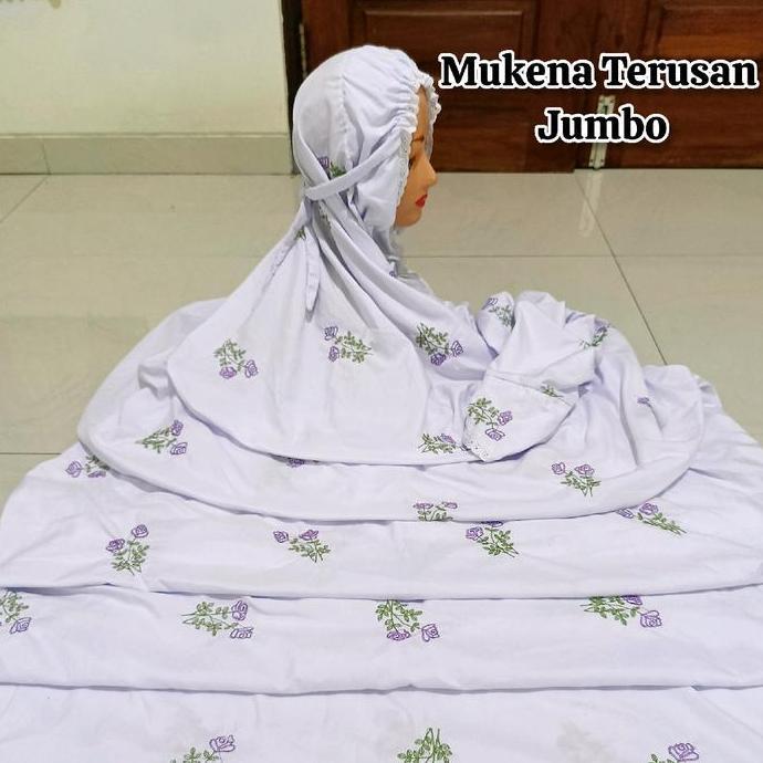 Thebest- MUKENA TERUSAN SUPER JUMBO BORDIR BUNGA MAWAR TANGKAI daily sesuai gambar