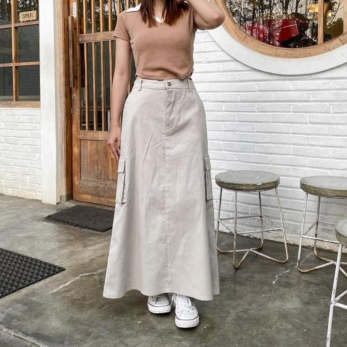 Termurah  Skirt Cargo Wanita Jumbo/Rok Cargo Wanita Jumbo/Rok Cargo Highwaist Premium/Rok Cargo Twil
