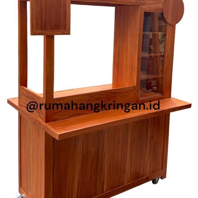 Terlaris Gerobak Booth Minuman Custom, Gerobak Teh Poci, Booth Minuman Kekinian - Kayu Mahoni ( Grat