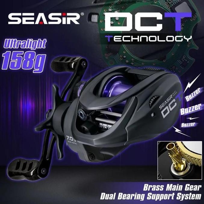 Fhistik- Seasir Dct Dc Reel Bfs Ultralight 158G Baitcasting Fishing Reel Kontrol Digital Gigi Kuning