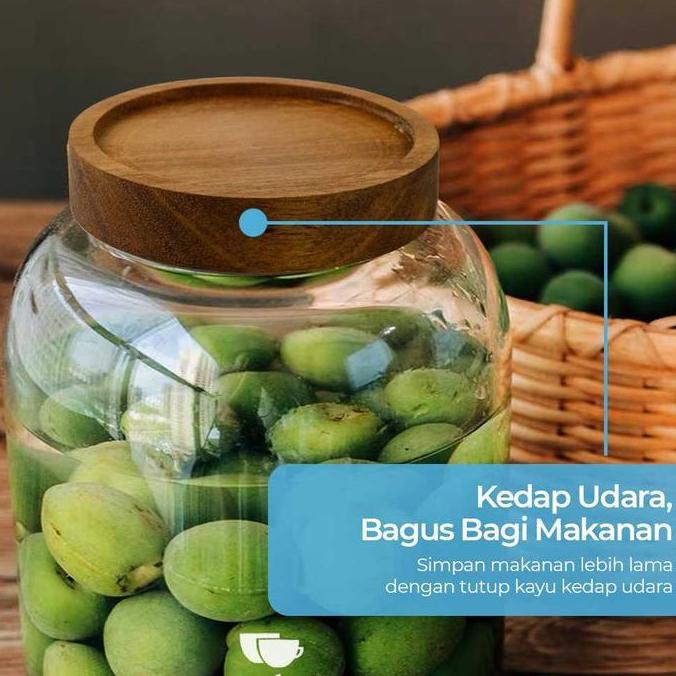 One Two Cups Toples Kaca Jar Penyimpanan Makanan Kue Biji Kopi Tutup Kayu Kedap Udara Ukuran Besar -