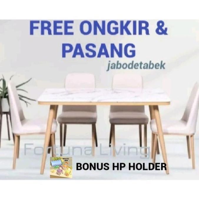 Terlaris Fortuna Living Meja Makan Marmer 4 Kursi Dining Table Minimalis Set Bahan Rangka Besi Tebal