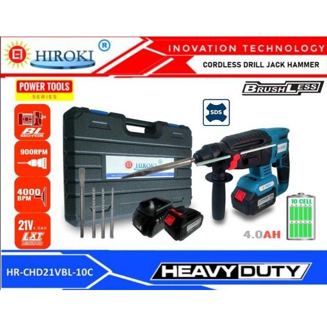 HIROKI Cordless Rotary Hammer / Bor Hammer Brushless 4 AH 21v