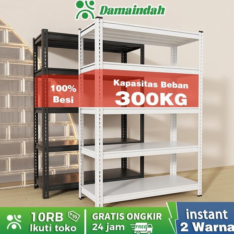 (100% BESI)Damaindah Rak Besi Siku 5/6 Susun Rak Susun Serbaguna Rak Gudang Rak Besi Susan 100% Rak 