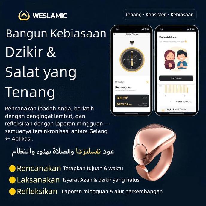 Grosir Weslamic Itasbih Faith/Faith+ Zikr Ring Tasbin Digital Smart Tasbih Smart Ring Cincin Tasbih 