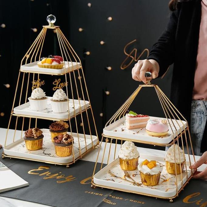 Bestone- Tier Cake Stand Marble / Tier Cake Susun / Wadah Dessert Tray Layer