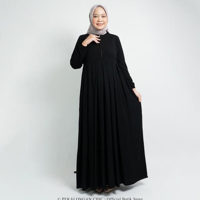 Thebest- GAMIS TWILL ORI BAHAN RAYON PREMIUM POLOS HITAM / GAMIS HITAM cantik karet