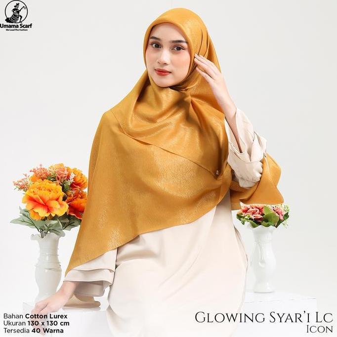 Thebest- UMAMA GLOWING SYARI METAL LOGO ICON Hijab Segi Empat Polos Sinar Glamour 130x130 cm Bg.2
