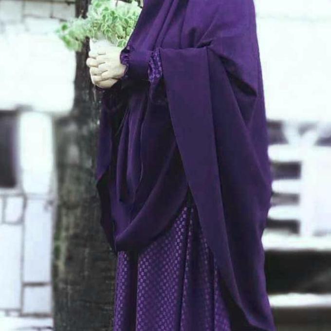 Thebest- Gamis syari wolfis wollpeach silky embos set khimar cadar murah