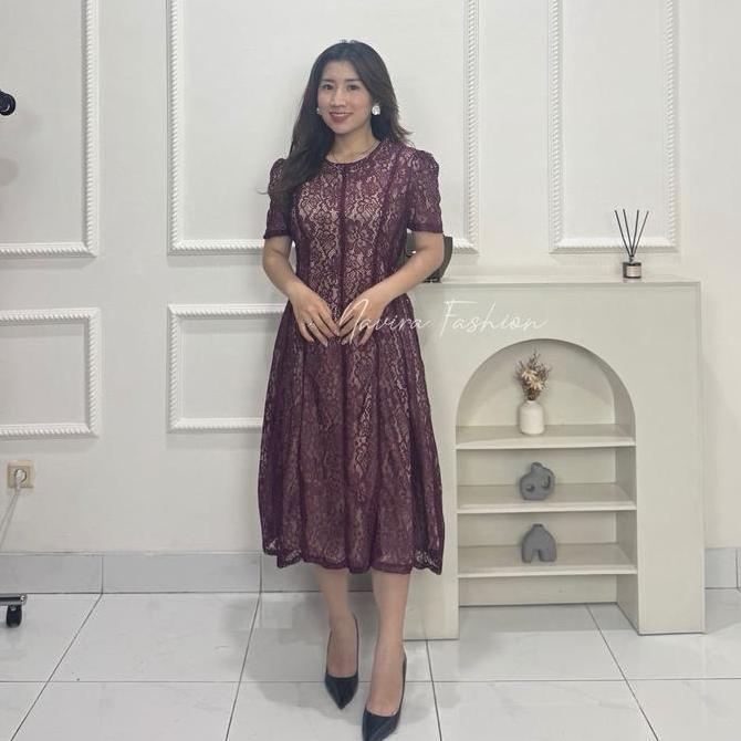 Dress Renata - Dress Midi Brukat Pesta Natal Mewah Terbaru