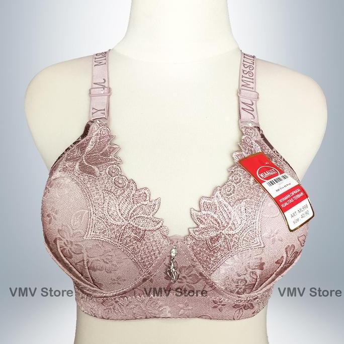 Bahanlembut- Bh Wanita Cup B Tanpa Kawat Misslily 998 Motif Emboss Elegan Kait 3 Bra Cup Besar Miss 