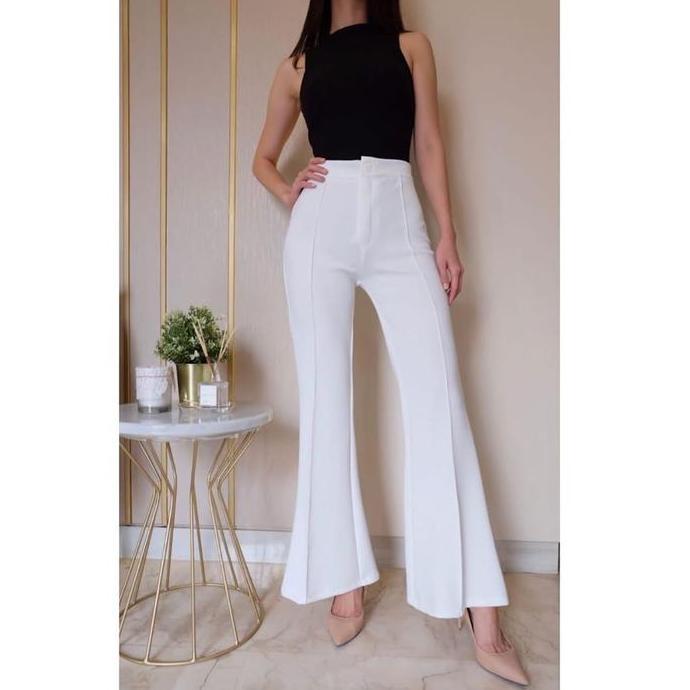 Yurima- Celana Cutbray Scuba Highwaist Hitam Kulot Casual Dewasa Katun Cewek Bawahan Pant Allsize Ka