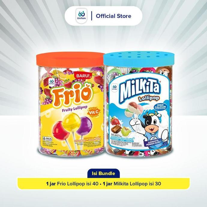 Paket Lolipop Toples Milkita Permen Susu dan Frio Permen Rasa Buah (2 Jar)