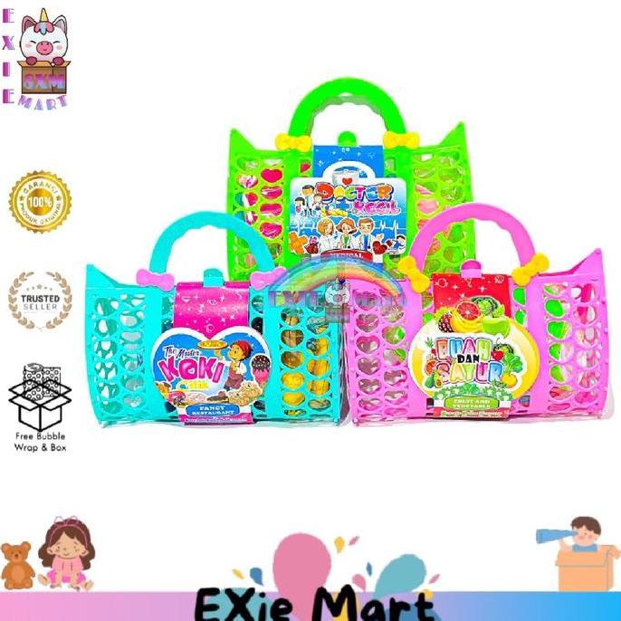 PROMO MAINAN ANAK TAS KERANJANG PASAR SET DOKTER-DOKTERAN, TAS PASAR SET KOKI, TAS PASAR SET BUAH SA