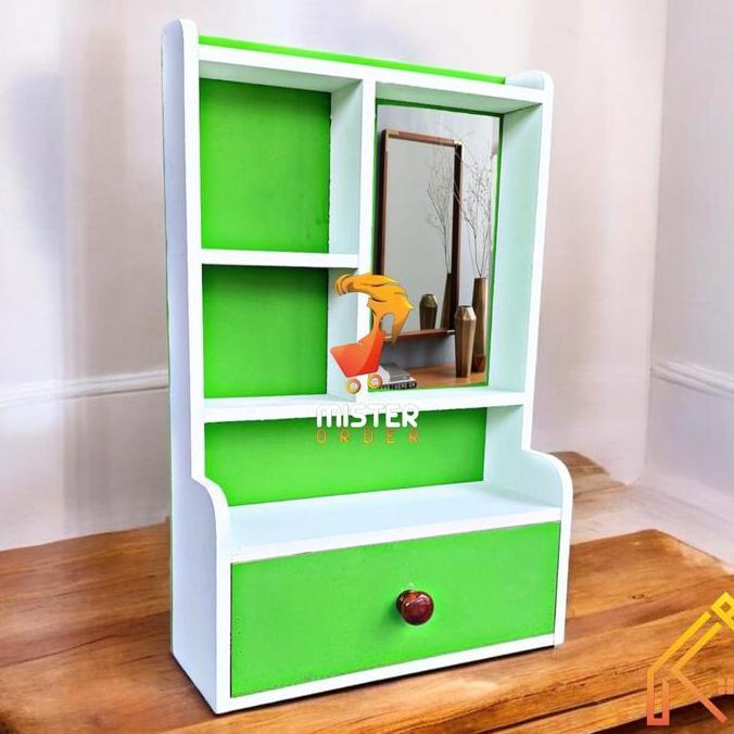 Rak Kosmetik Tolet Gantung Mini / Rak Hias Kayu Berkualitas FREE KACA HS