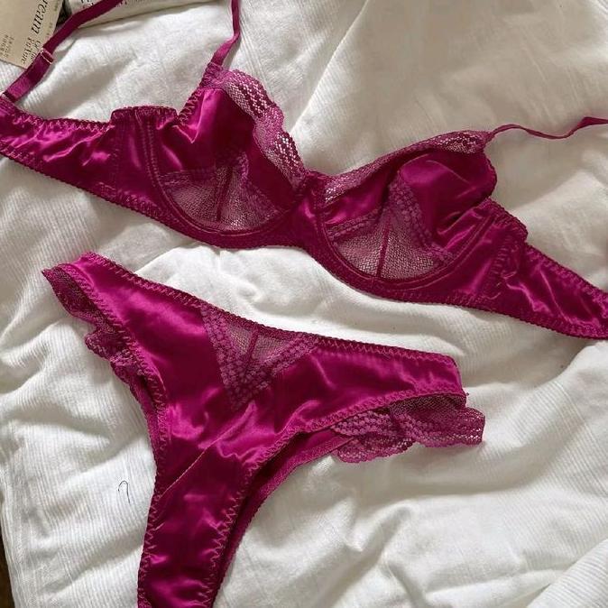 Ruby BRA SET BH dan CD Setelan Pakaian Dalam Lace Brokat Fuschia Lacey Bikini Pantai BeachThong VS S