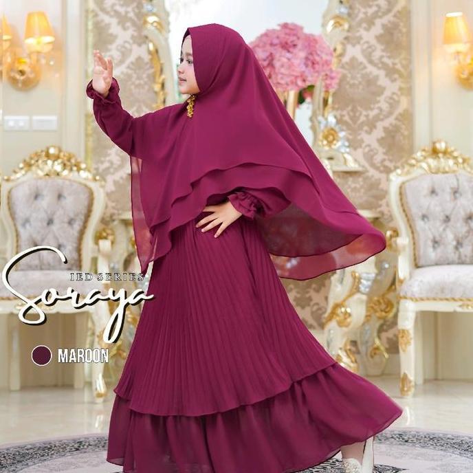 Colkid- Soraya Series By Assyabiya Syari Gamis Syari Ceruty Babydoll Set Hijab Muslim Wanita Lebaran