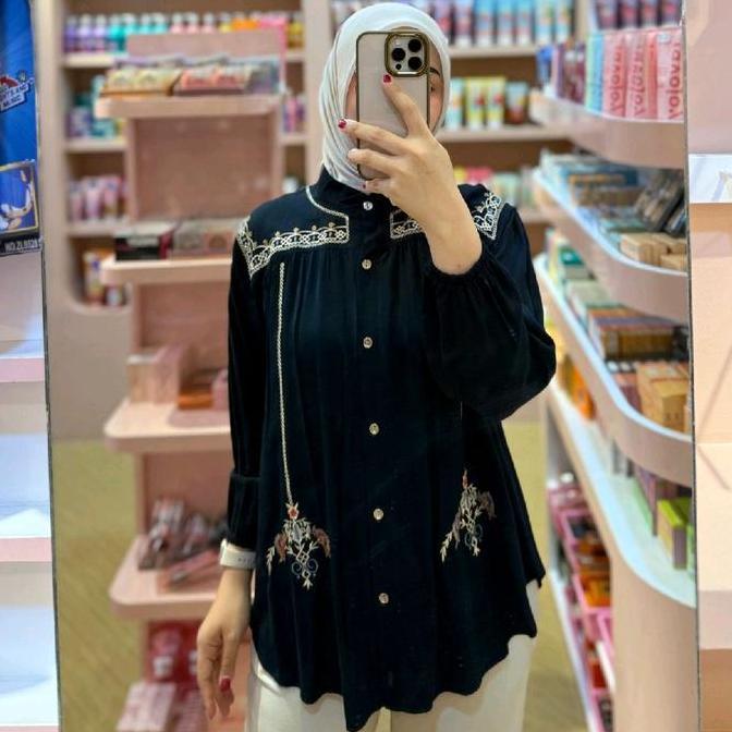 Topyoux- Kemeja Naora Motif Bordil Bahan Rayon Twill Premium Atasan Wanita